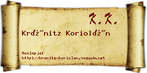Kránitz Koriolán névjegykártya